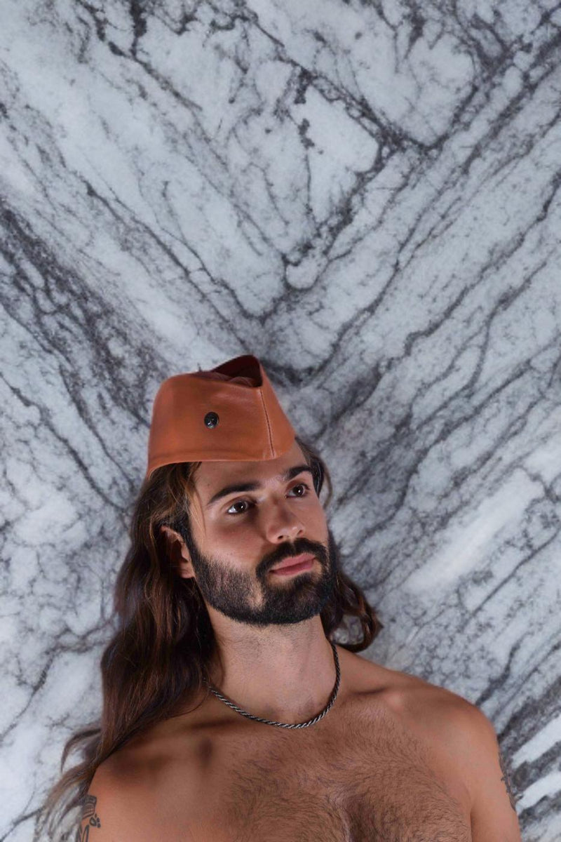 SMU Handmade Quality Leather Skin Garrison Hat Kepi in Tan Brown SMU1