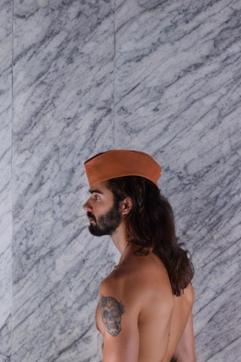 SMU Handmade Quality Leather Skin Garrison Hat Kepi in Tan Brown SMU1