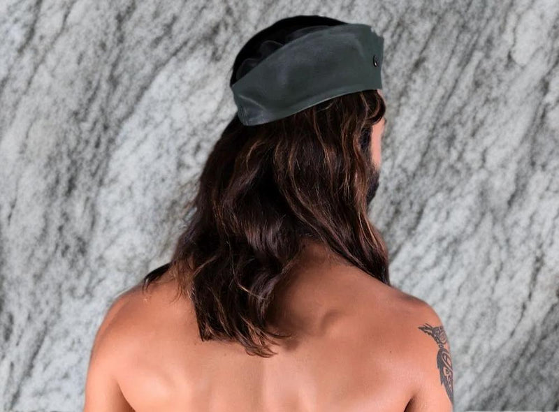 SMU Handmade Quality Leather Skin Garrison Cap Kepi in Olive 2