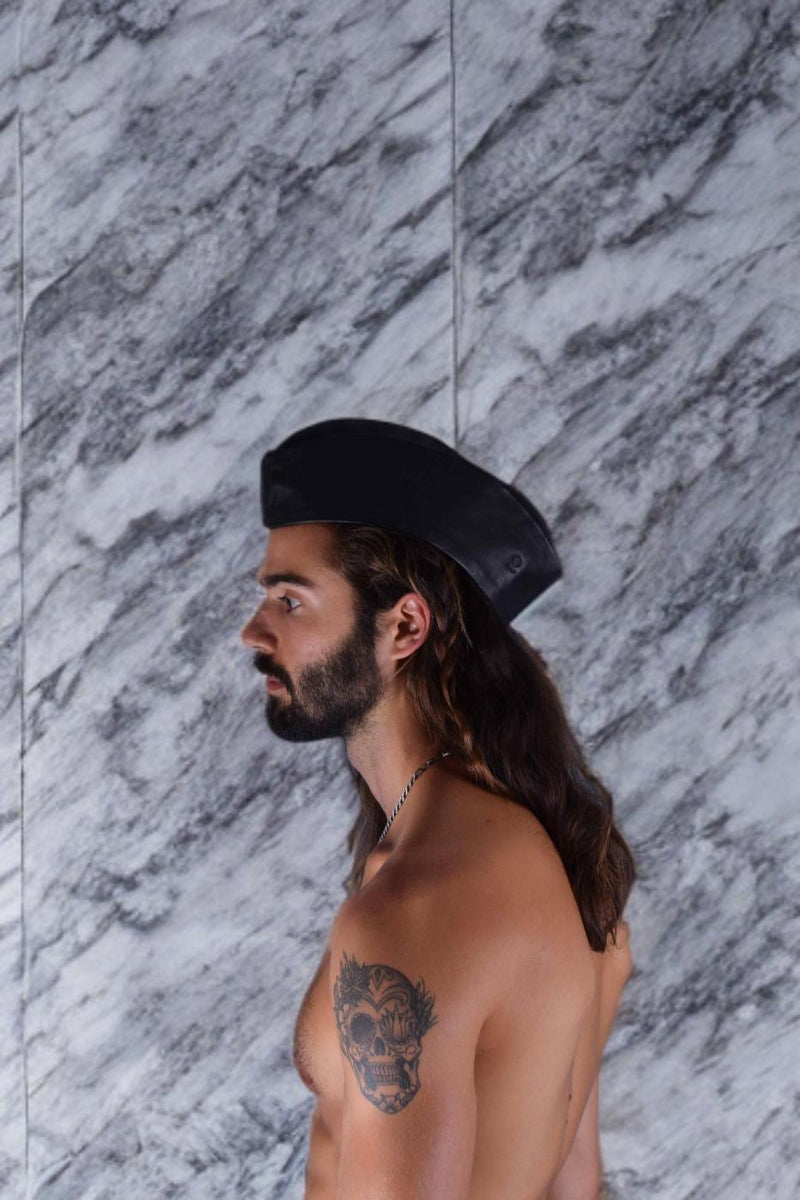 SMU Handmade Quality Leather Skin Garrison Cap Kepi in Black 2