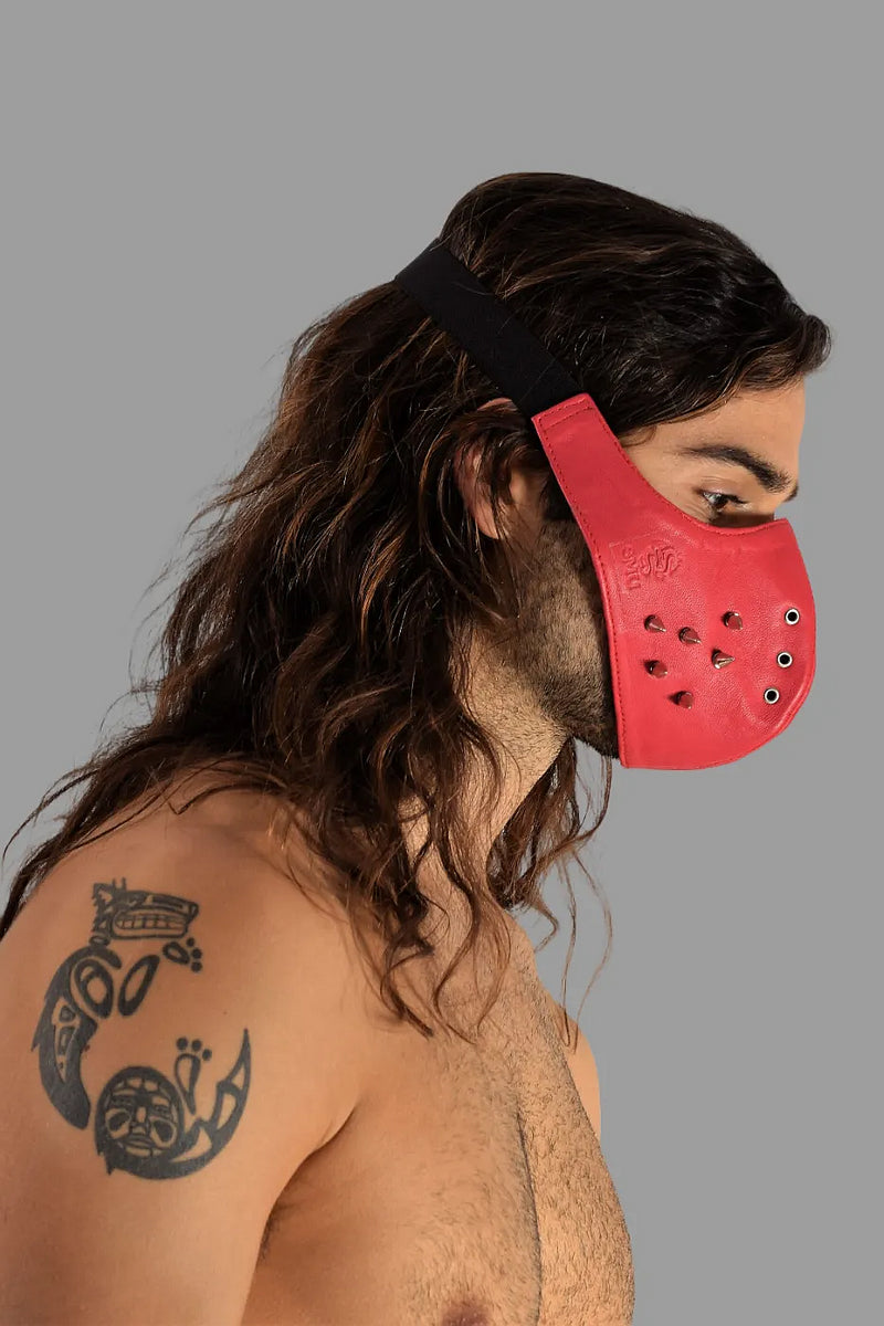 SMU Unisex Canadian Leather Studded Punk Mask in Red O/S 1051 3