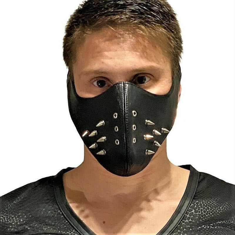 SMU Unisex Canadian Leather Studded Punk Mask in Black O/S 1051 4