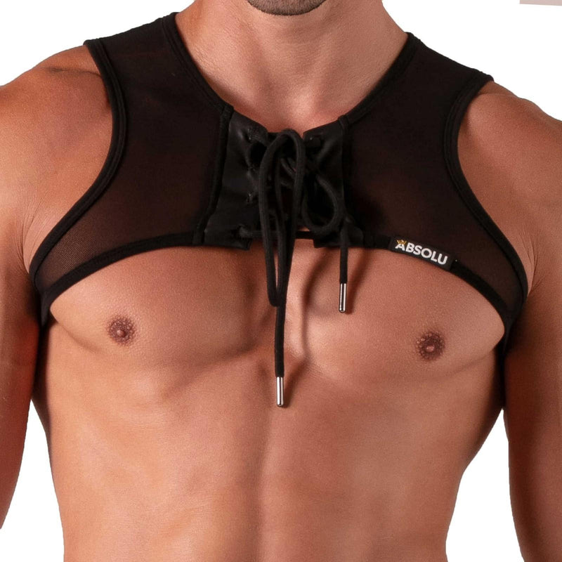 Absolu Male By TOF PARIS Rebel Harness Lace-Up Light Mesh Faux Leather Black 4