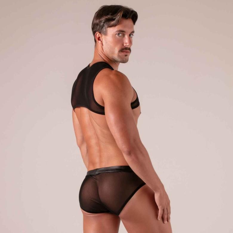 Absolu Male By TOF PARIS Rebel Harness Lace-Up Light Mesh Faux Leather Black 4