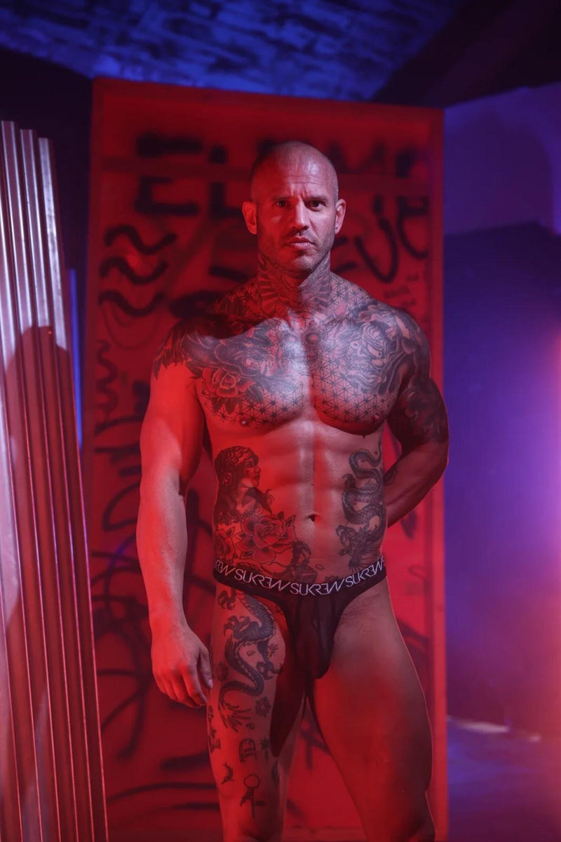 SUKREW Mesh Super Low-Rise Thong Unlined Stretch in Sheer Underground Black 43