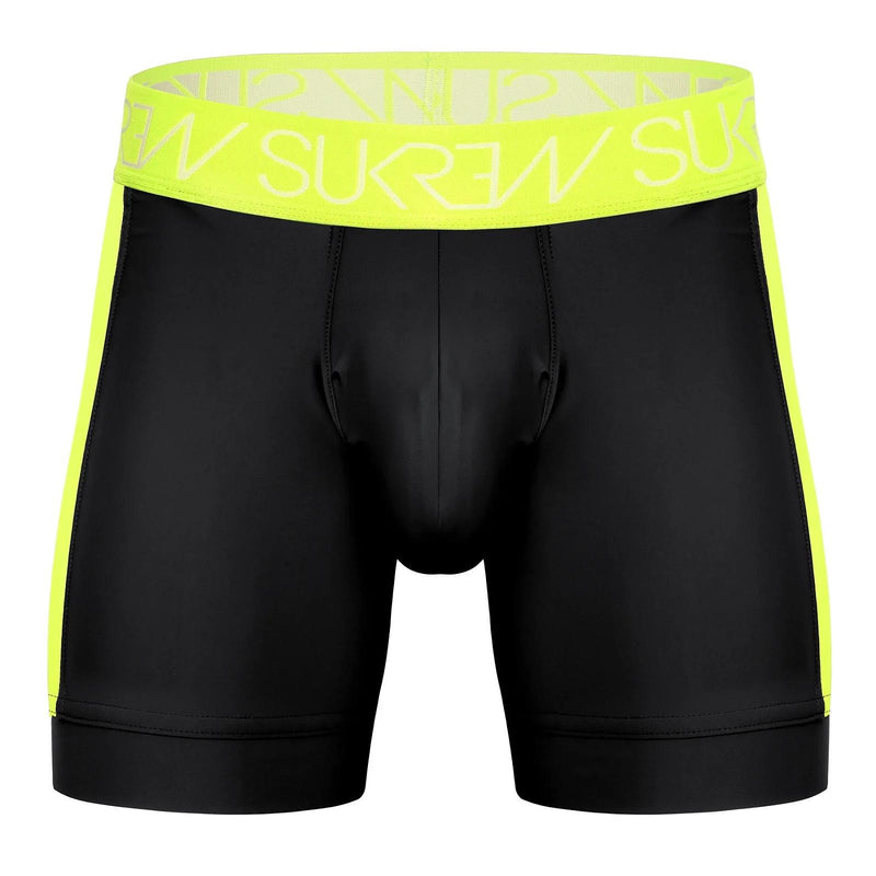 SUKREW Sprint Long Boxer Underground Sheer Mesh Panels in Black & Acid Yellow 43