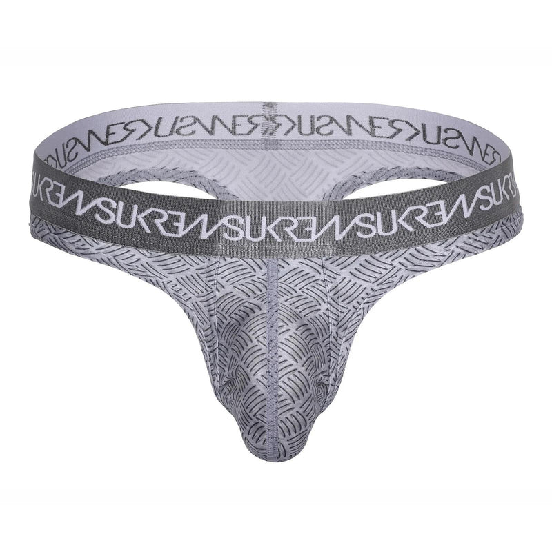 SUKREW Unlined Stretch Classic Thong With Large Contour Pouch in Checker Gray