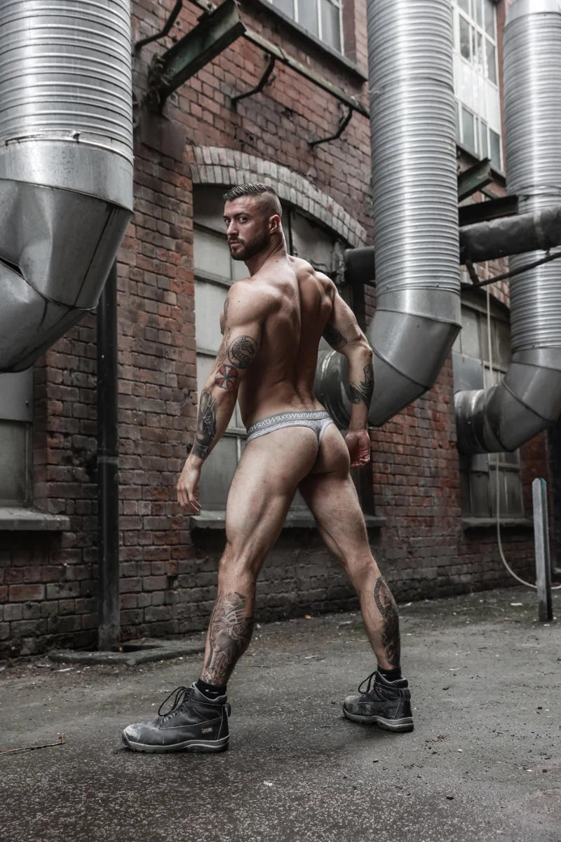 SUKREW Unlined Stretch Classic Thong With Large Contour Pouch in Checker Gray