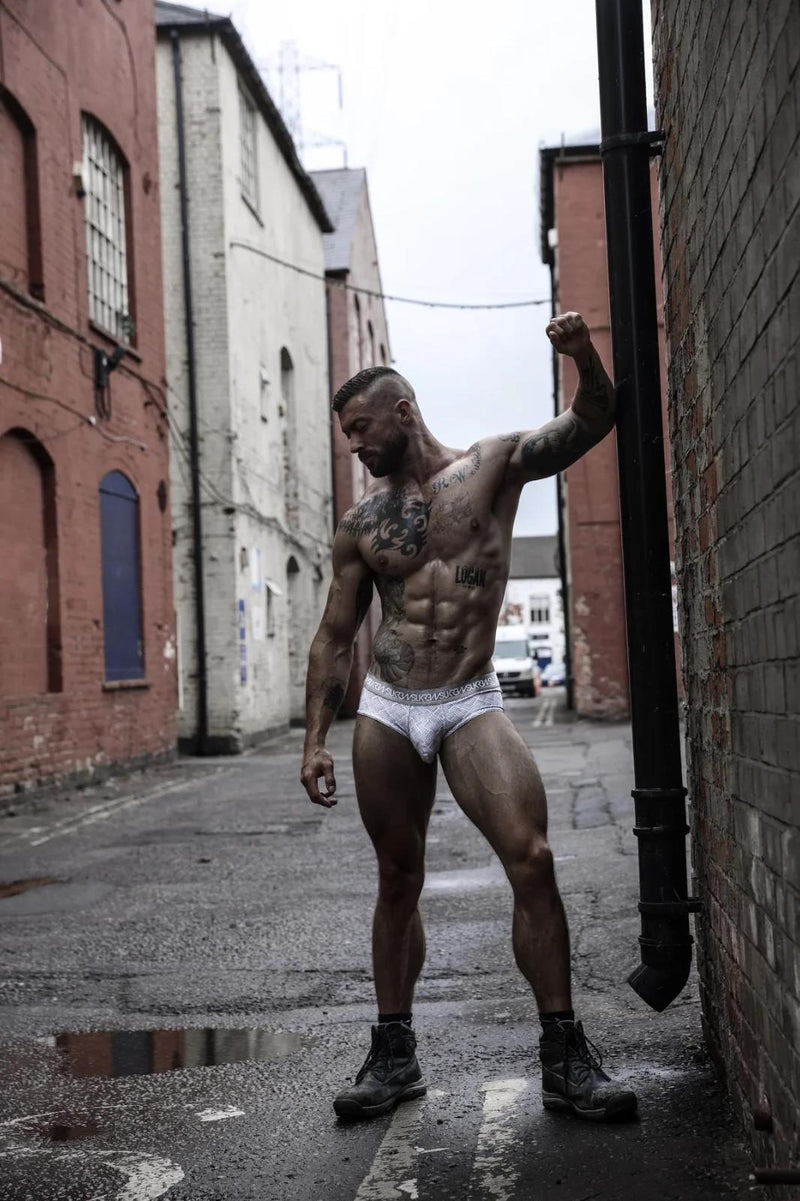 SUKREW Unlined Stretch Apex Brief With Rounded Cupping Pouch in Checker Gray 30