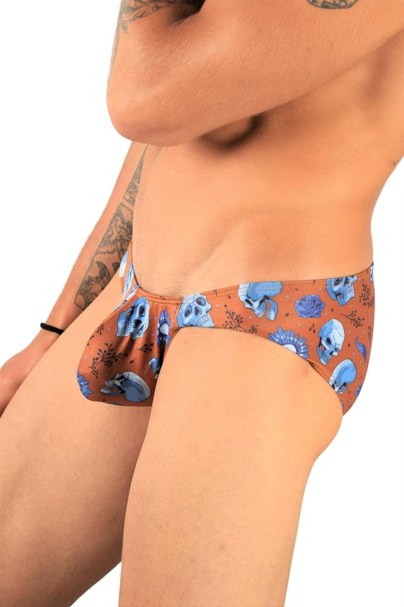 SMU Briefs Printed Skulls Mini Brief Light Fabric in Copper P01003 H15