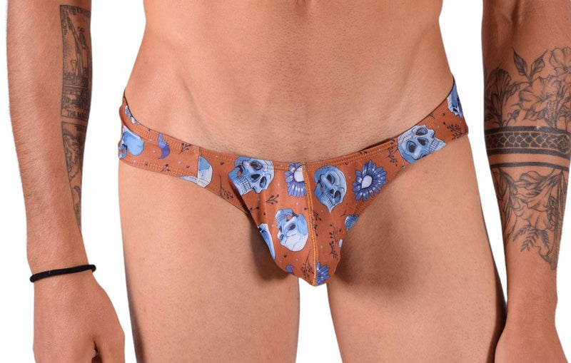 SMU Briefs Printed Skulls Mini Brief Light Fabric in Copper P01003 H15