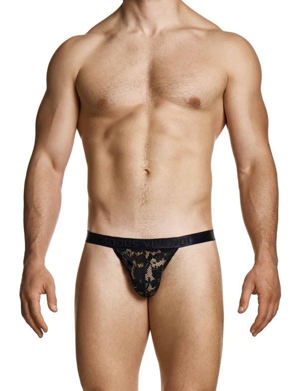 Modus Vivendi Sheer Floral Lace Thong Knitted Semitransparent Black 04114 B102