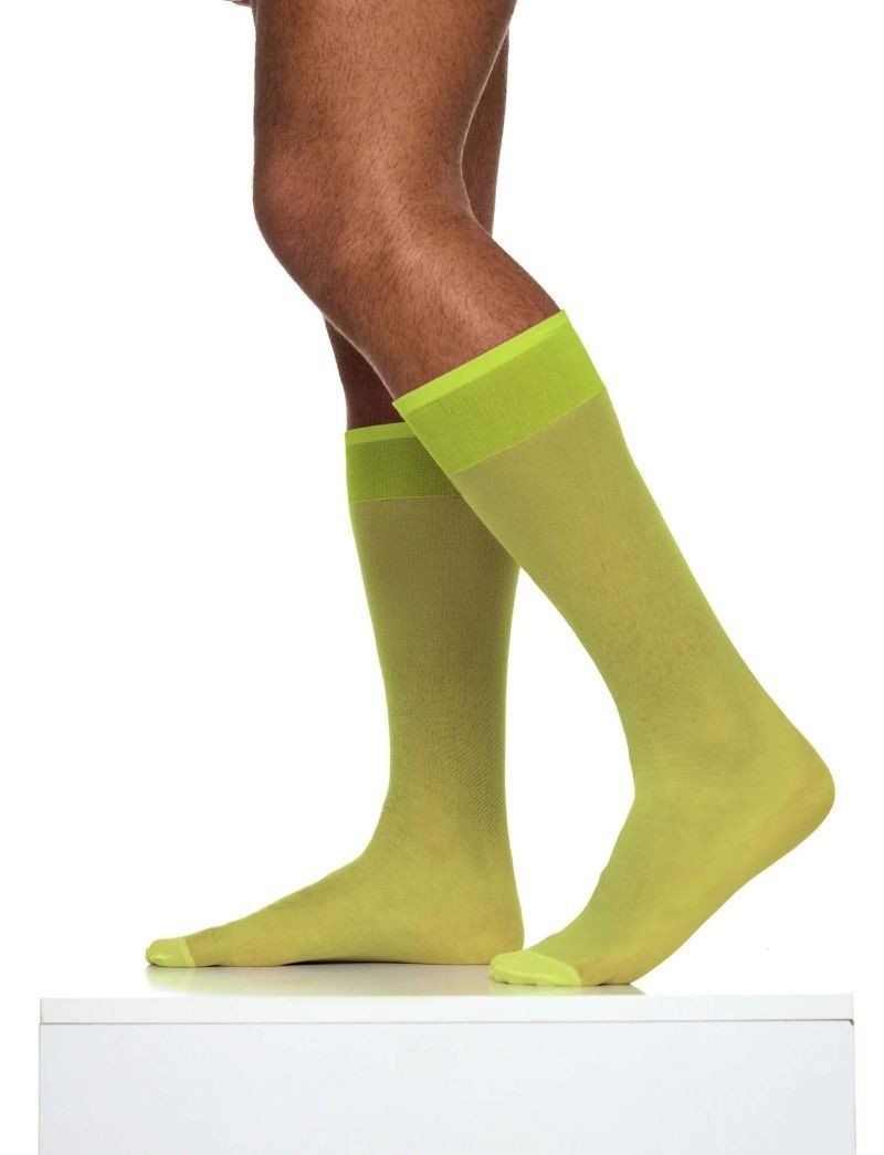 MODUS VIVENDI Transparent Nylon Socks Knee Length O/S Yellow Neon XS2424 B56