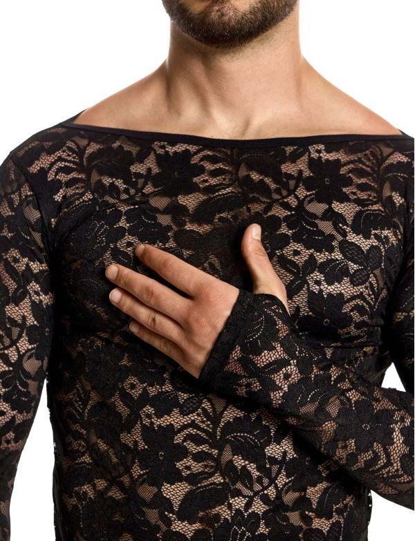 Modus Vivendi Floral Lace Longsleeves Shirt Sheer Knitted Black 04151 B102