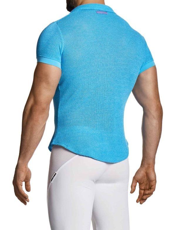 MODUS VIVENDI Micro Crochet Knitted Shirt Muscle-Fit in Blue 22441 B103
