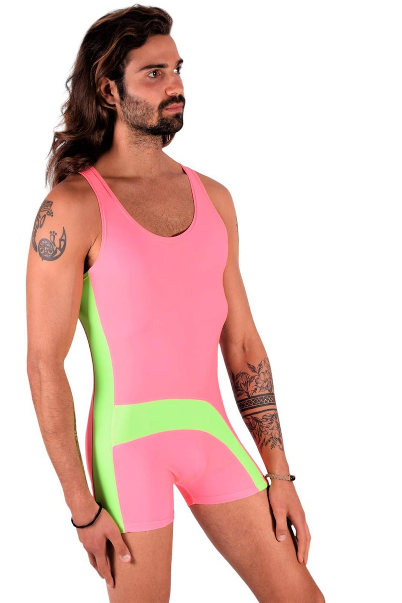 SMU Singlet Bodysuit Fashion Short Pink Lime 2C