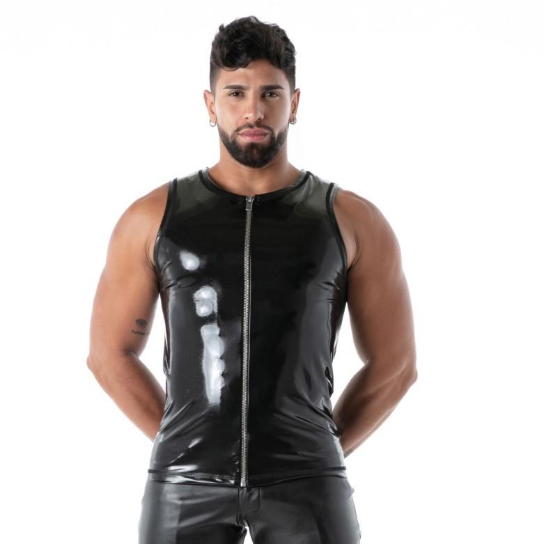 TOF PARIS Easy Zipped Tank Top 100% Latex Second-Skin Sleeveless Datex Black T1