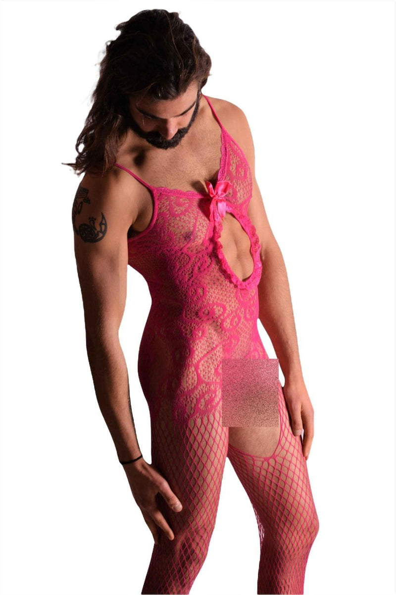 One Size SMU Singlet Reversible Mesh Mens Bodysuit Pink MX21