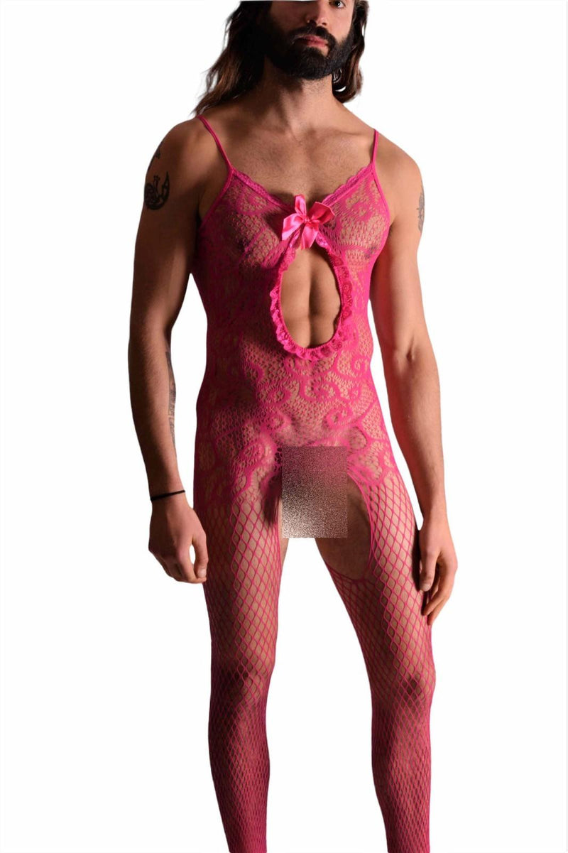 One Size SMU Singlet Reversible Mesh Mens Bodysuit Pink MX21