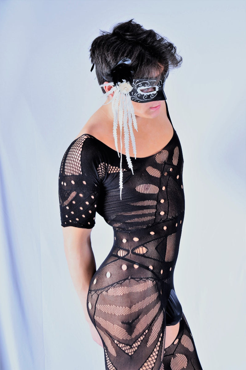 One Size Singlet SMU Mesh Mens Bodysuit Black 8812 MX21