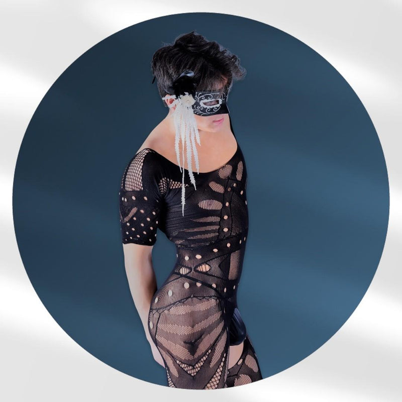 One Size Singlet SMU Mesh Mens Bodysuit Black 8812 MX21