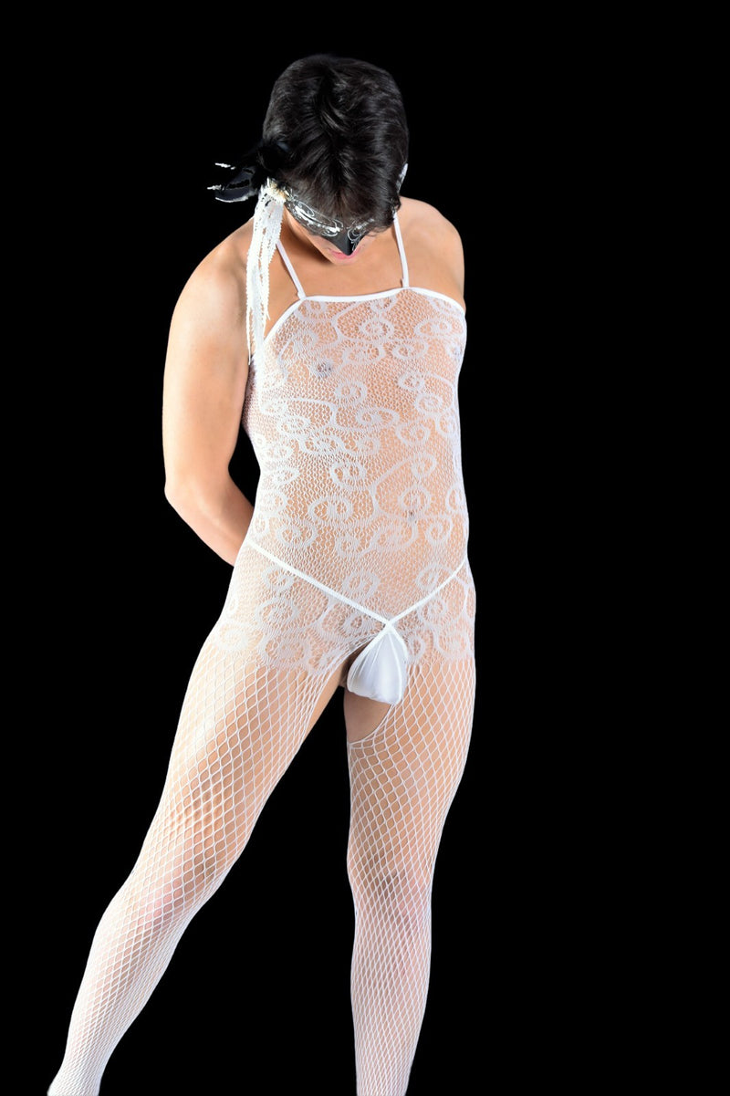 One Size SMU Singlet Reversible Mesh Mens BodySuit White MX21