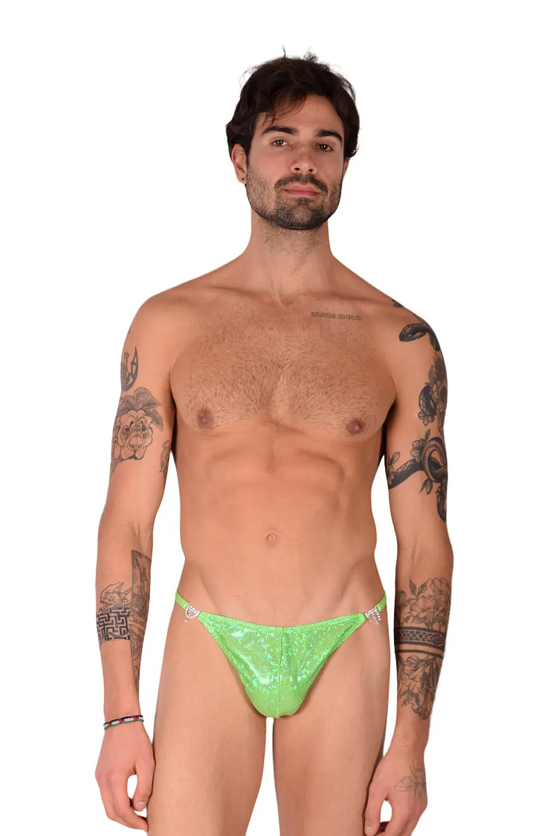 S/M SMU Thong Rhinestones Flashy Green MX10 100566