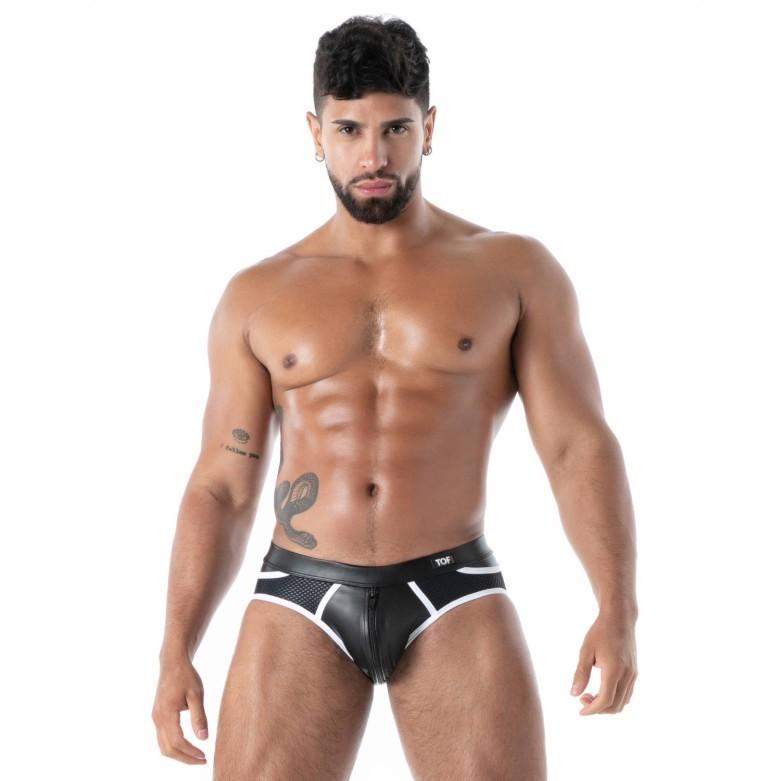 TOF PARIS Kinky Backless Front Zipped Brief Jock Combo Mesh Patch Pockets Bk 32