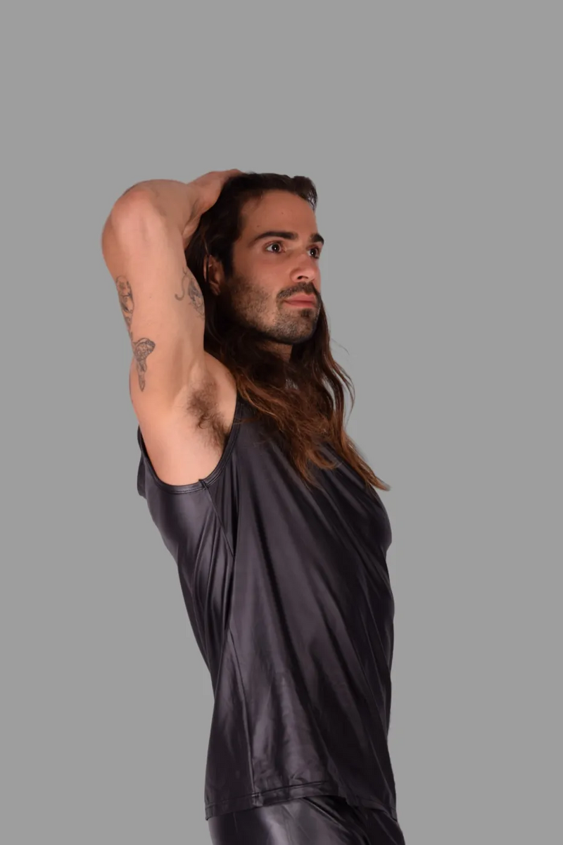 SMU Kit Leather-Look Devil's Sleeveless Hoodie Tank Top With Boxer K4450 MX12