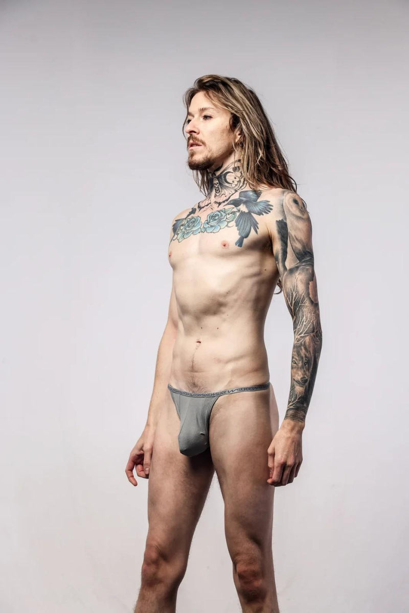SUKREW G-String Low-Rise Stretchy Cotton Strings Thongs in Studio Grey 27