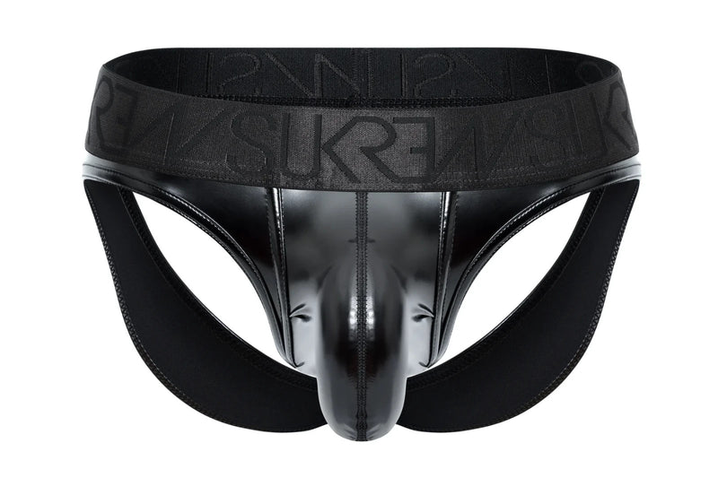 SUKREW V-Brief With Open Back Jock Combo Wet Look in Fetish Black 37