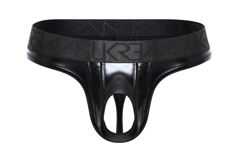 SUKREW U-Style Classic Thong With Oval Front Wet Look in Fetish Black 36