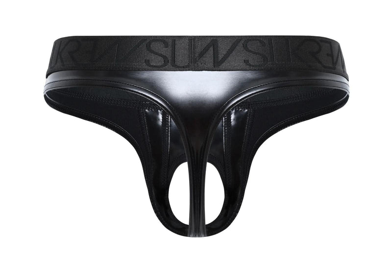SUKREW U-Style Classic Thong With Oval Front Wet Look in Fetish Black 36
