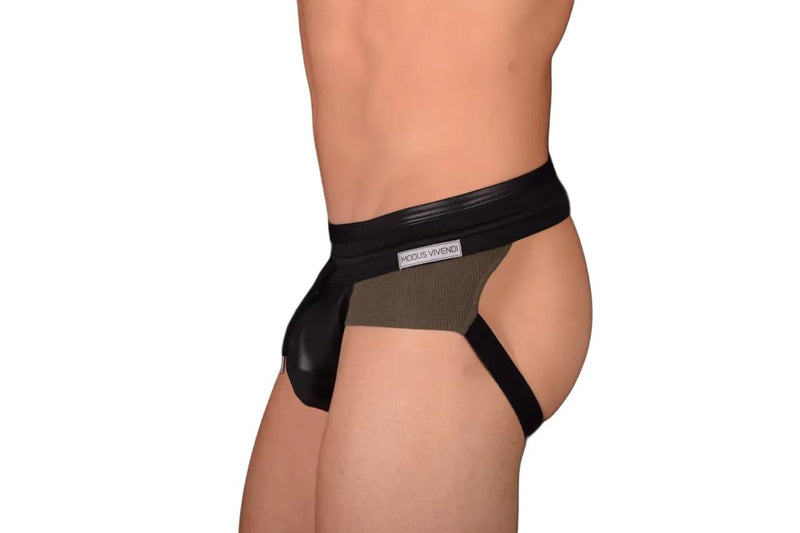 Small Modus Vivendi Hot Jock Khaki Black Jockstrap 154B