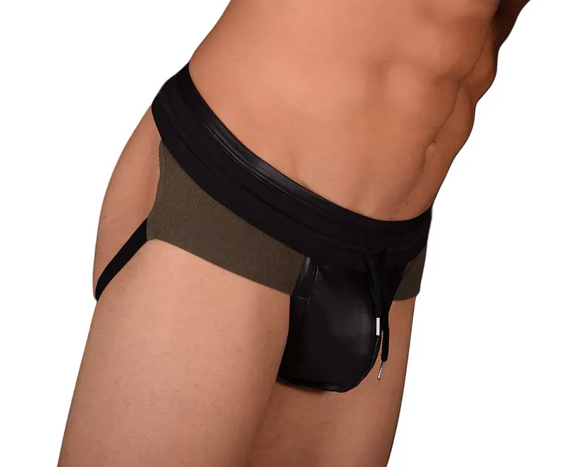 Small Modus Vivendi Hot Jock Khaki Black Jockstrap 154B