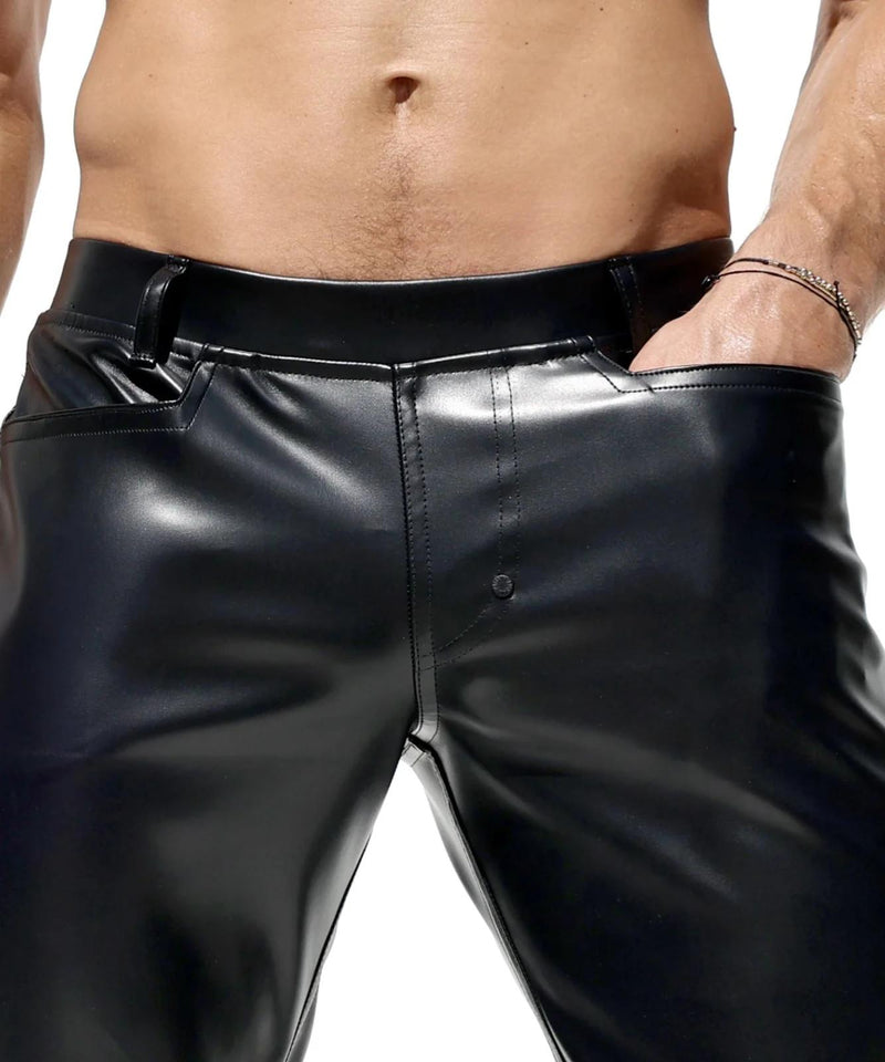RUFSKIN Flare-Leg Pants RIG High Shine Top Stretch Leatherette Onyx Black 10