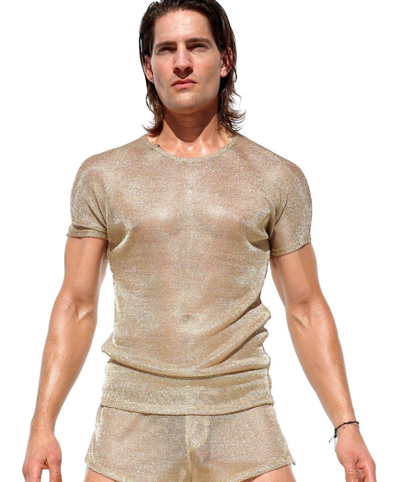 RUFSKIN Short-Sleeve Shirt HENRI Crew Neck Kimono Cut T-Shirt in Gold 79
