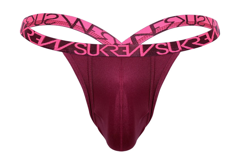 SUKREW Bubble Thongs With Rounded Cupping Pouch Low-Rise Thong in Claret  22