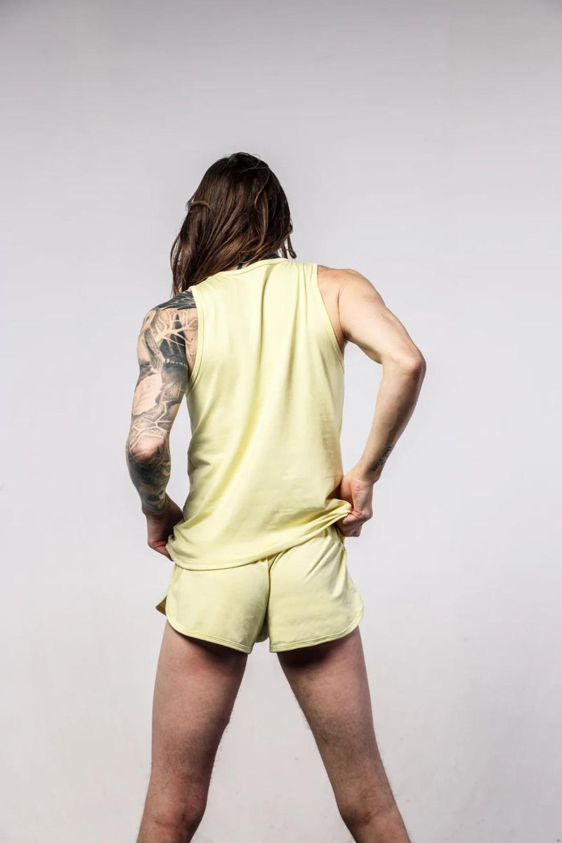 SUKREW Loose-Fit Runner Shorts With Contoured Pouch in Blonde Yellow 4