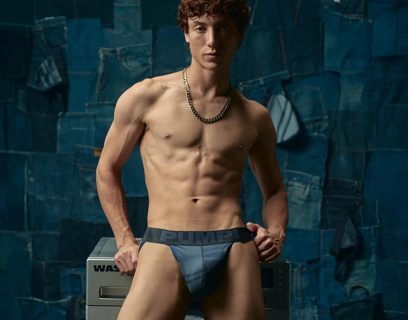 PUMP! Indigo Blue Jockstrap Woven Back Jacron Denim-Look Jock 15096 33