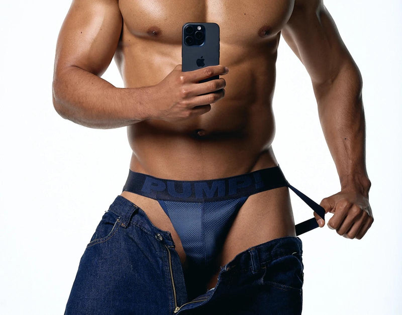 PUMP! Indigo Blue Jockstrap Woven Back Jacron Denim-Look Jock 15096 33