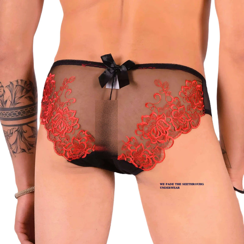 XS SMU Aristocrat C-Thru Lace Brief Black/Red 33610 MX14