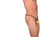 XL SMU Flash Gold Metal String Thong Cord Like Waistband Hot Wear 9910 LT1
