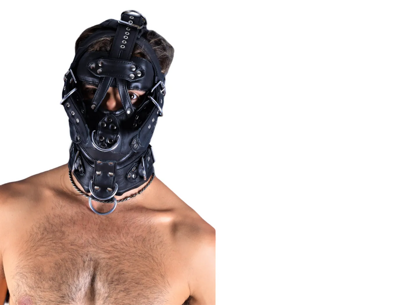 SMU Black Leather Head Hood ''Im Yours'' Heavy Leather Head  Gear CH2
