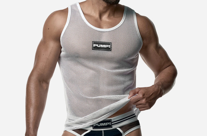 PUMP! Structured White Mesh Tank Top Nylon Athletic Tanktop 14034 5