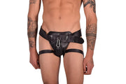 SMU KRISTOS Full Lockable Black Leather Jockstrap 30'' To 40'' CH32