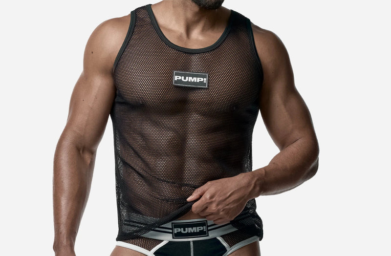 PUMP! Structured Black Mesh Tank Top Nylon Athletic Tanktop 14035 5