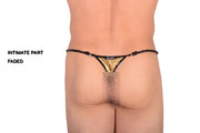 XL SMU Flash Gold Metal String Thong Cord Like Waistband Hot Wear 9910 LT1