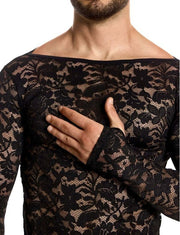 Modus Vivendi Lace Floral LongSleeves Shirt Sheer Knitted Black 04151 B102