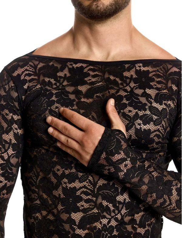 Modus Vivendi Lace Floral LongSleeves Shirt Sheer Knitted Black 04151 B102